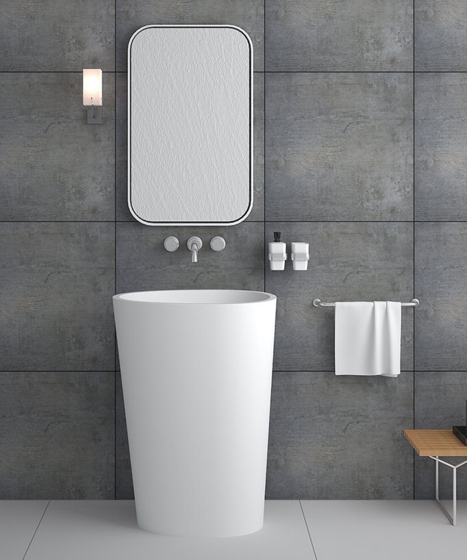 Lavabo totem ovale da appoggio in resina minerale Bianco opaco - Soukané - small