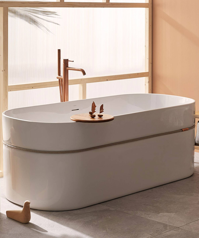 Vasca acrilica freestanding con cordone Bianco lucido - Tempo