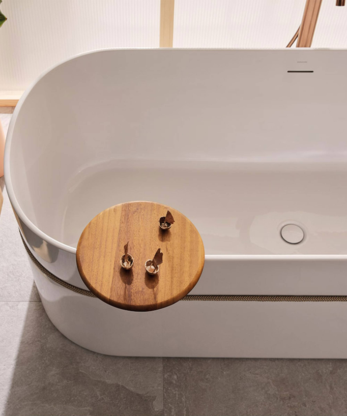 Vasca acrilica freestanding con cordone Bianco lucido - Tempo