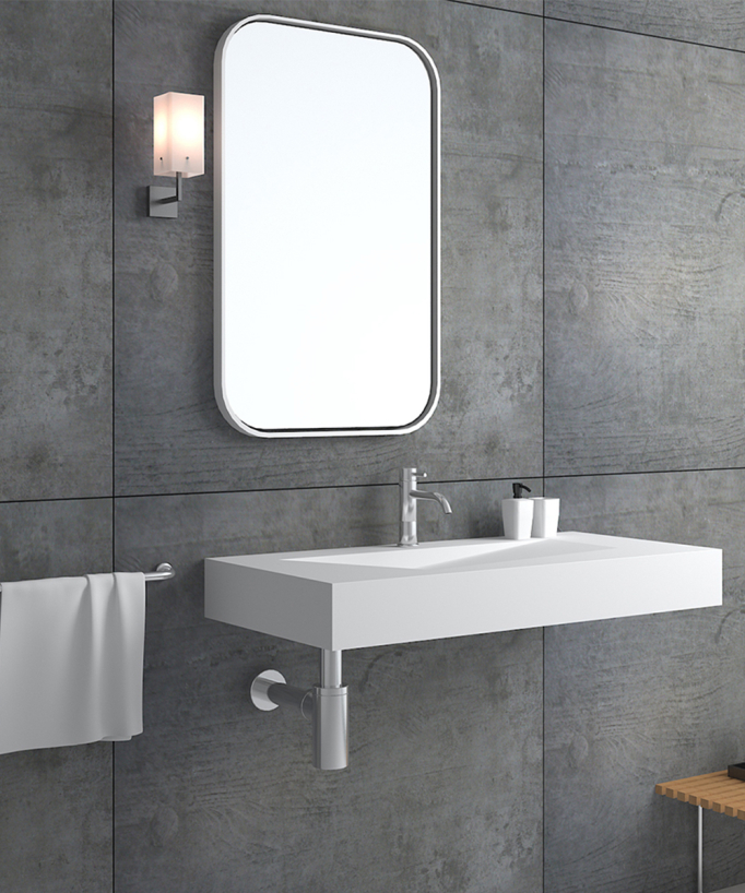 Lavabo rettangolare sospeso in resina minerale Bianco opaco - Kipushi