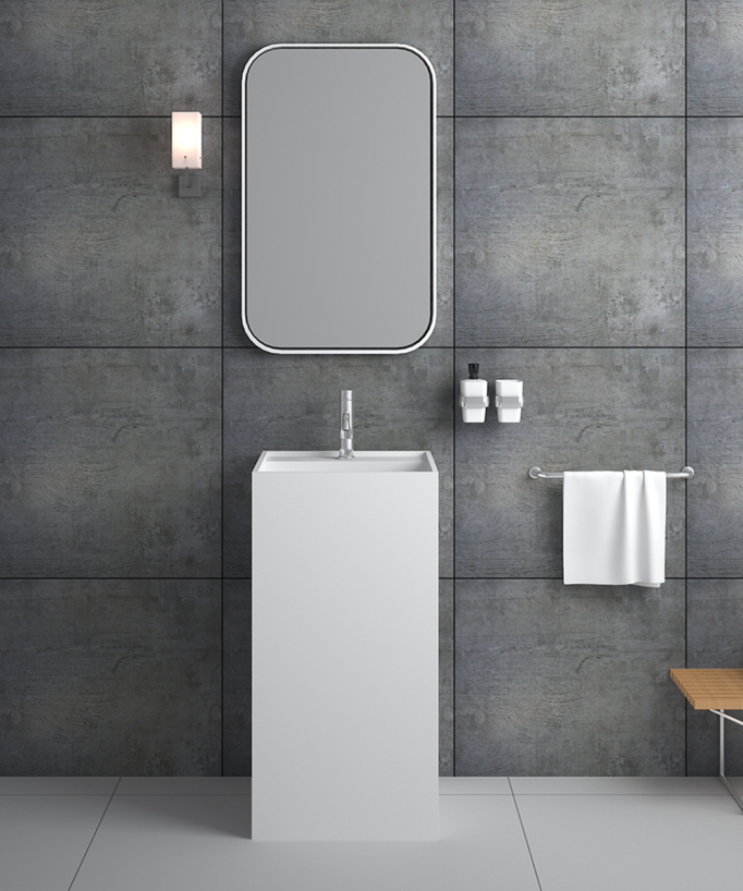 Lavabo totem quadrato da appoggio in resina minerale Bianco opaco - Okoyo - small
