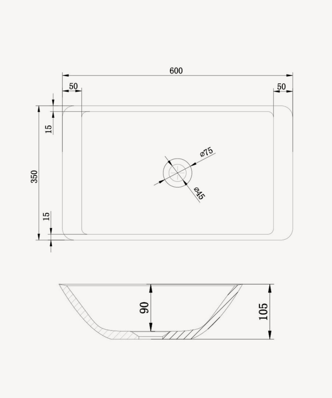 Lavabo rettangolare da appoggio in solid surface Bianco opaco - Niari