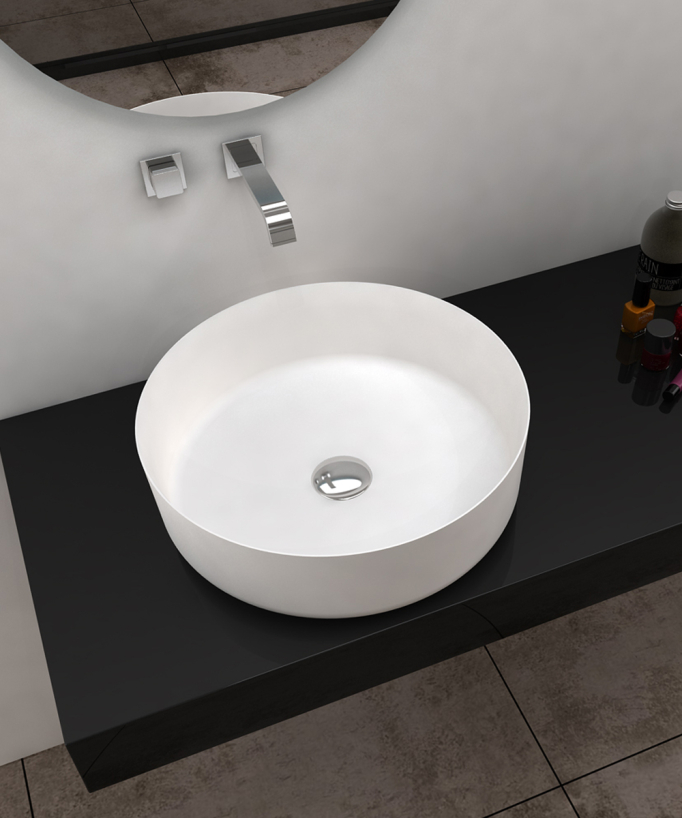 Lavabo rotondo da appoggio in solid surface Bianco opaco - Uvira