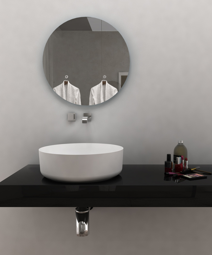 Lavabo rotondo da appoggio in solid surface Bianco opaco - Uvira