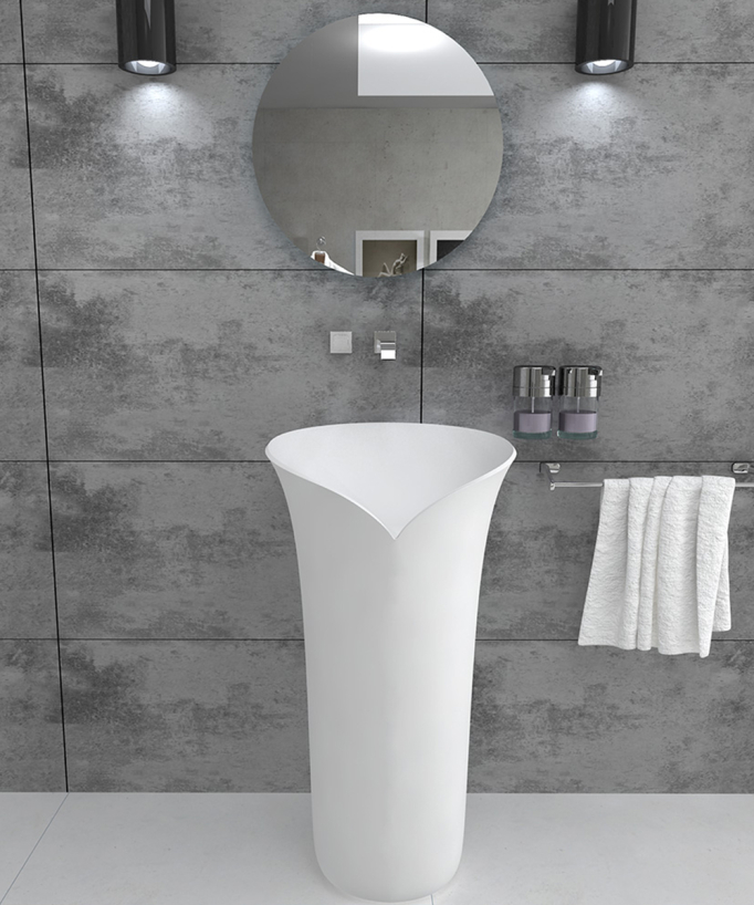 Lavabo totem rotondo da appoggio in resina minerale Bianco opaco - Pointe-Noire - small