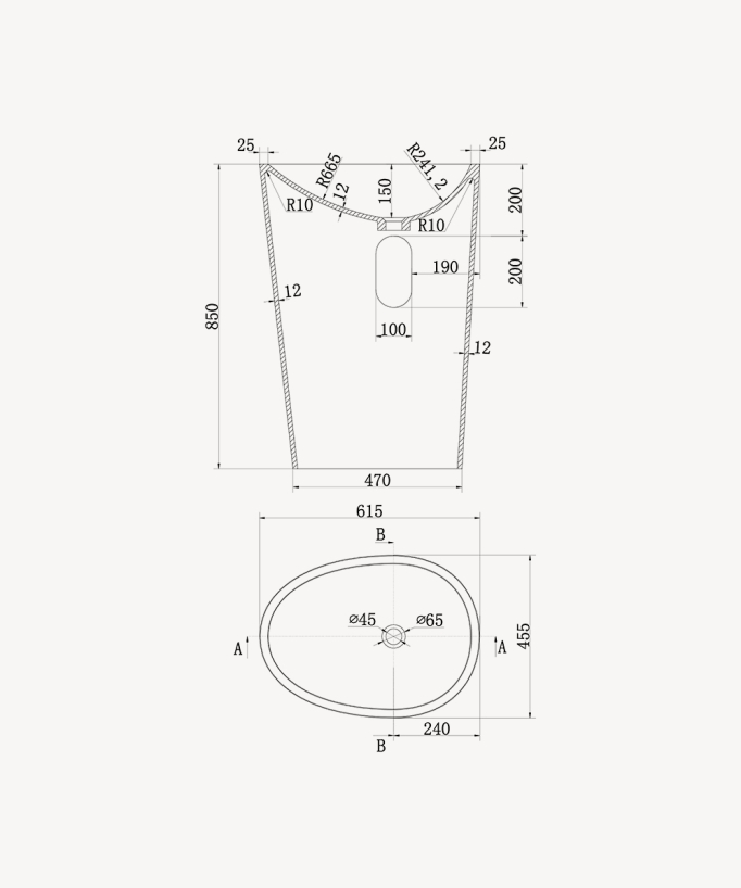 Lavabo totem ovale da appoggio in resina minerale Bianco opaco - Soukané