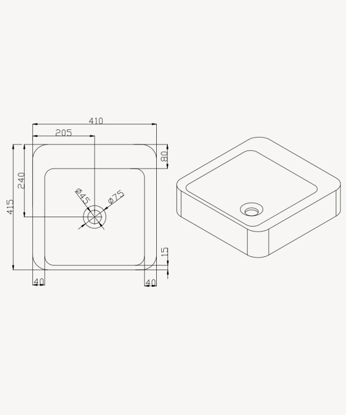 Lavabo quadrato da appoggio in solid surface Bianco opaco - Luna
