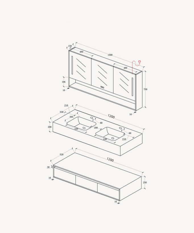 Mobile da bagno Nero Madras - 120 cm