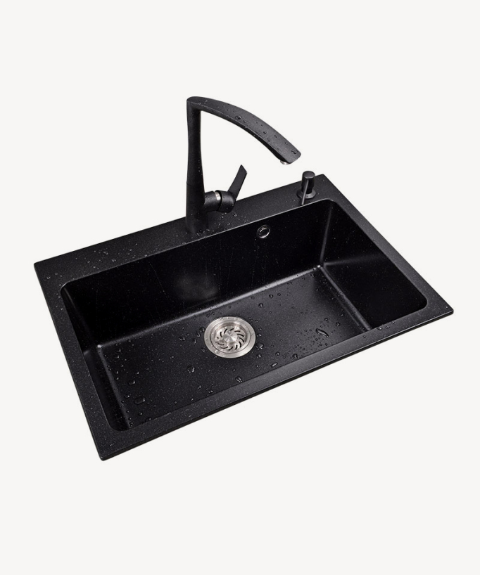 Lavello da cucina singolo 500 mm - granito nero opaco - Alto