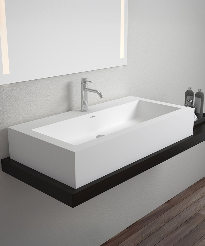 Lavabo rettangolare da appoggio in solid surface Bianco opaco - Likasi