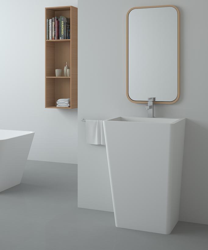 Lavabo totem rettangolare da appoggio in resina minerale Bianco opaco - Linzolo - small