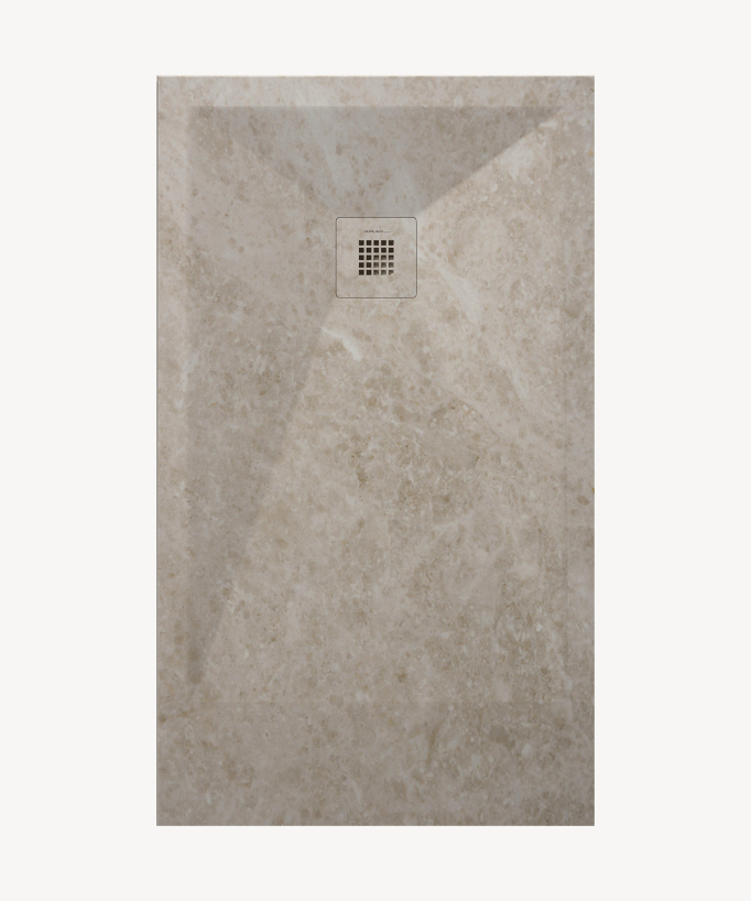 Piatto doccia Moscato Crema, finitura Lisse Stone 3D, griglia colorata