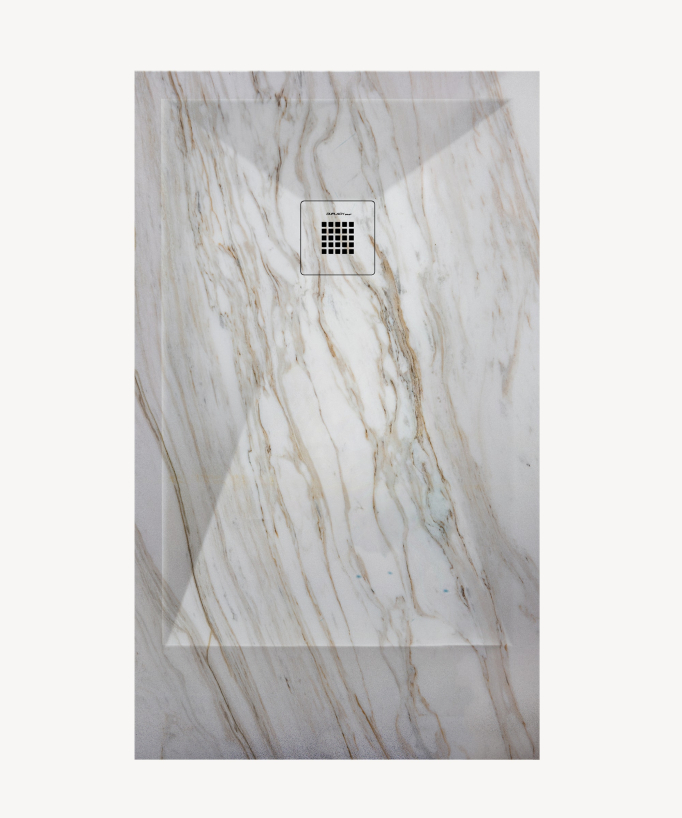 Piatto doccia Marmo Venato, finitura Lisse Stone 3D, griglia colorata