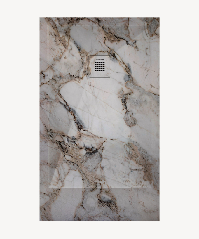 Piatto doccia Patagonia, finitura Lisse Stone 3D, griglia colorata