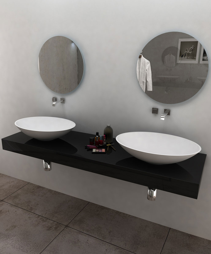 Lavabo ovale da appoggio in solid surface Bianco opaco - Kabinda
