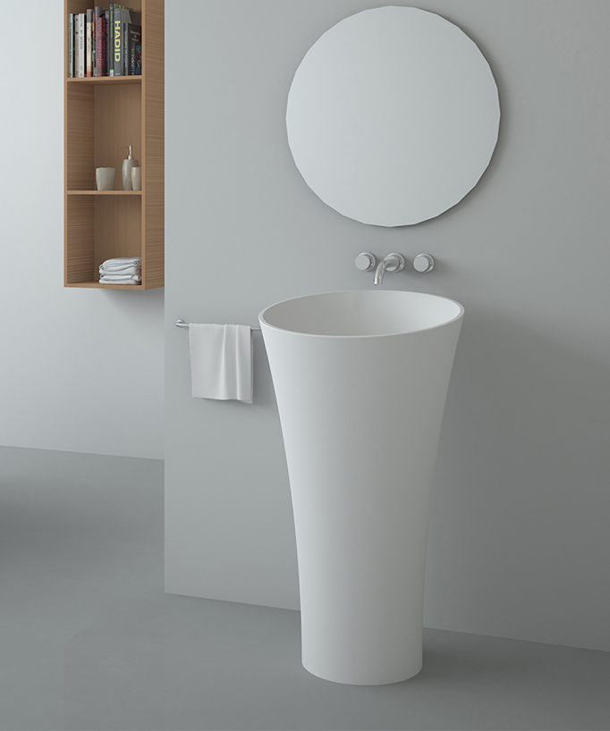 Lavabo totem rotondo da appoggio in resina minerale Bianco opaco - Oyo - small