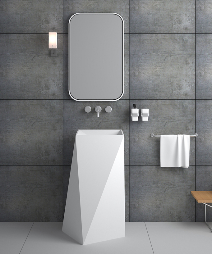 Lavabo totem quadrato da appoggio in resina minerale Bianco opaco - Zanaga