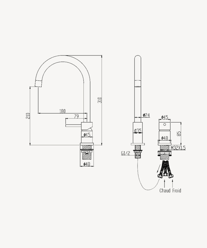 Miscelatore lavabo 2 fori cromato - Corbeau