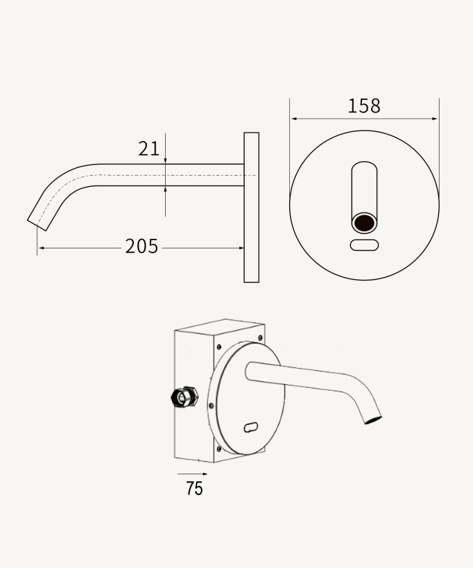 Rubinetto automatico a parete per lavabo con placca, acqua fredda – Corbeau