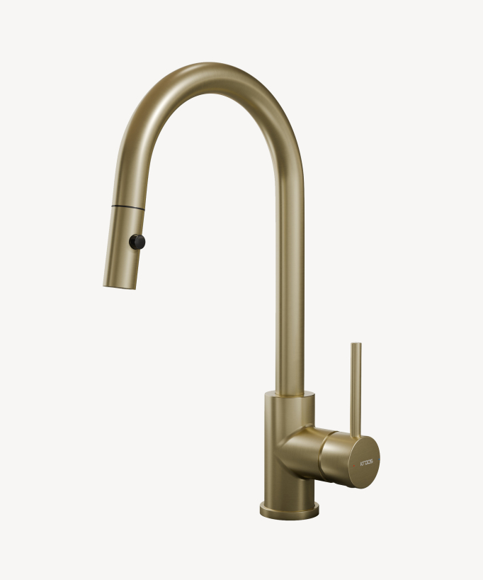 Miscelatore cucina moderno con doccetta - oro spazzolato - Corbeau