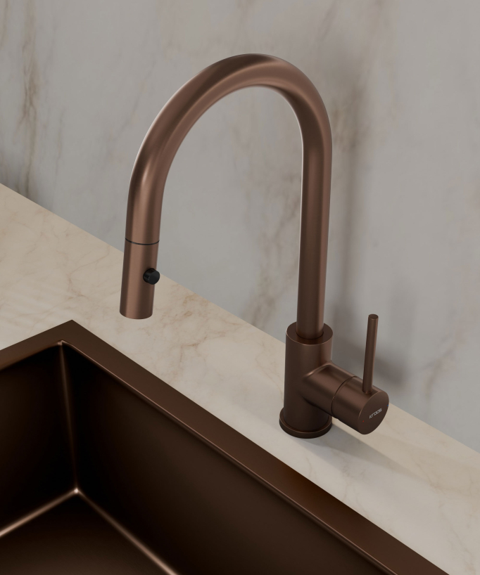 Miscelatore cucina moderno con doccetta - oro rosa spazzolato