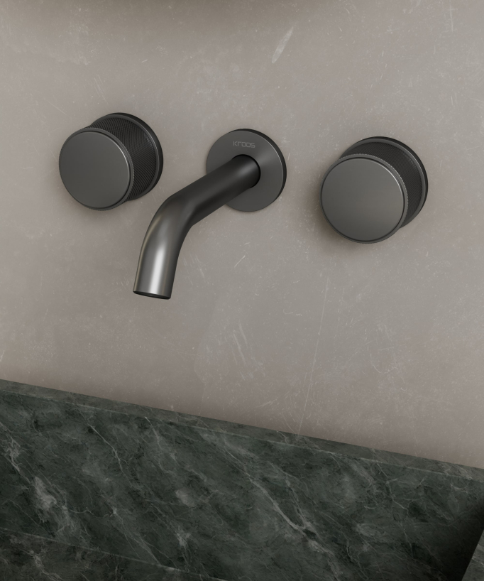 Rubinetto miscelatore a muro per lavabo Gun metal - Leros