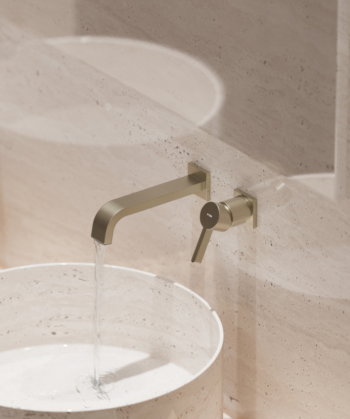 Miscelatore lavabo a parete Oro spazzolato - Fiumina