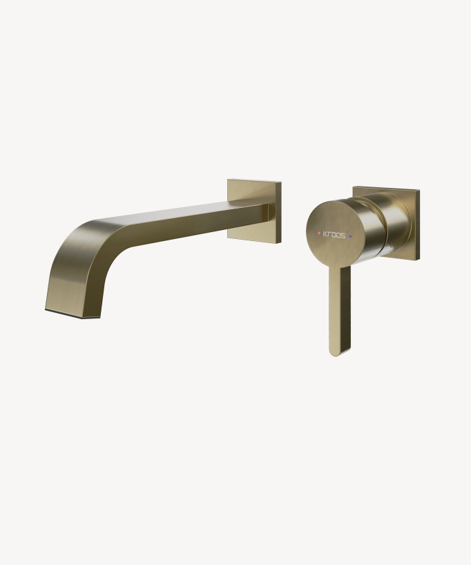 Miscelatore lavabo a parete Oro spazzolato - Fiumina