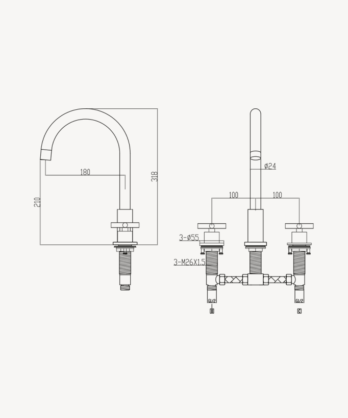 Rubinetto lavabo a ponte - Corbeau