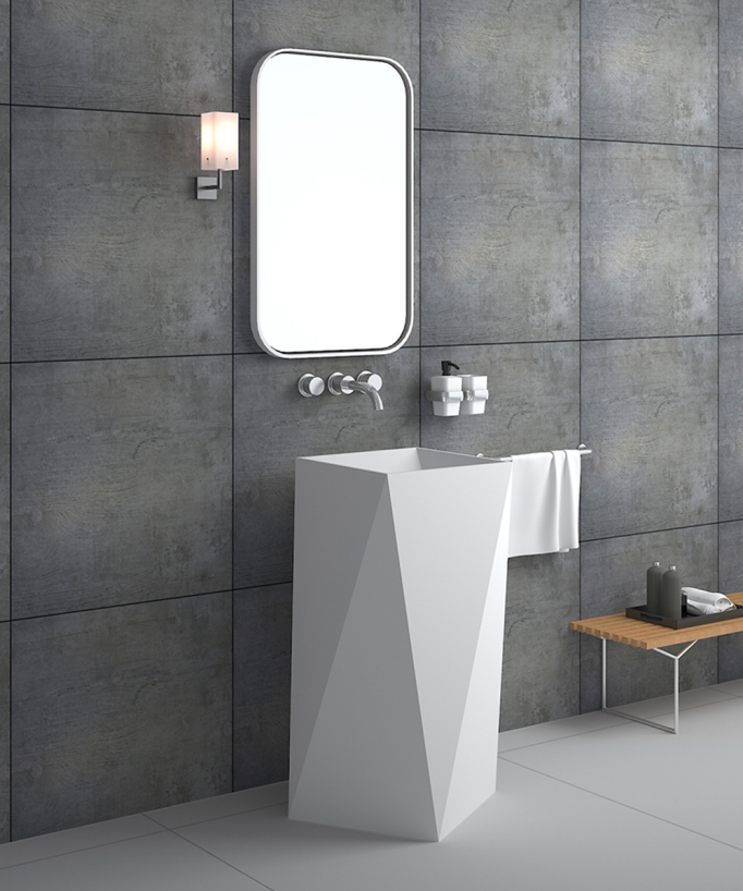 Lavabo totem quadrato da appoggio in resina minerale Bianco opaco - Zanaga - small