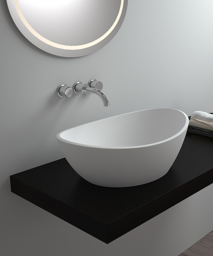Lavabo ovale da appoggio in solid surface Bianco opaco - Loandjili