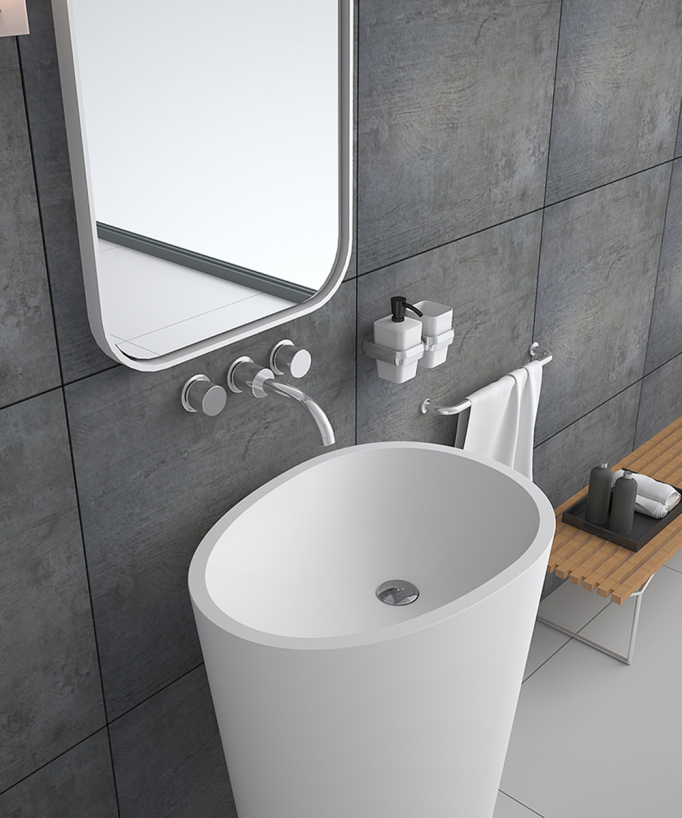 Lavabo totem ovale da appoggio in resina minerale Bianco opaco - Soukané