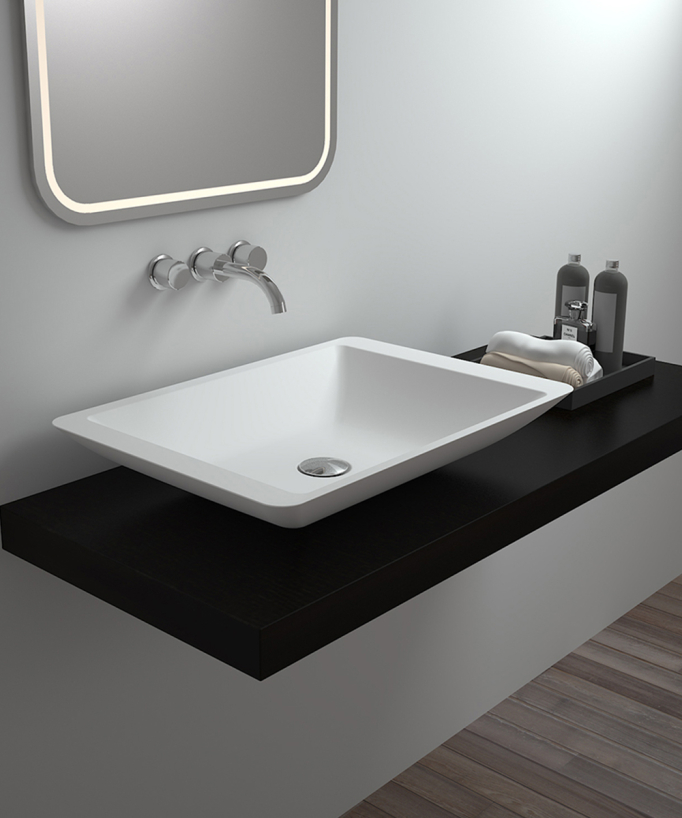 Lavabo rettangolare da appoggio in solid surface Bianco opaco - Niari