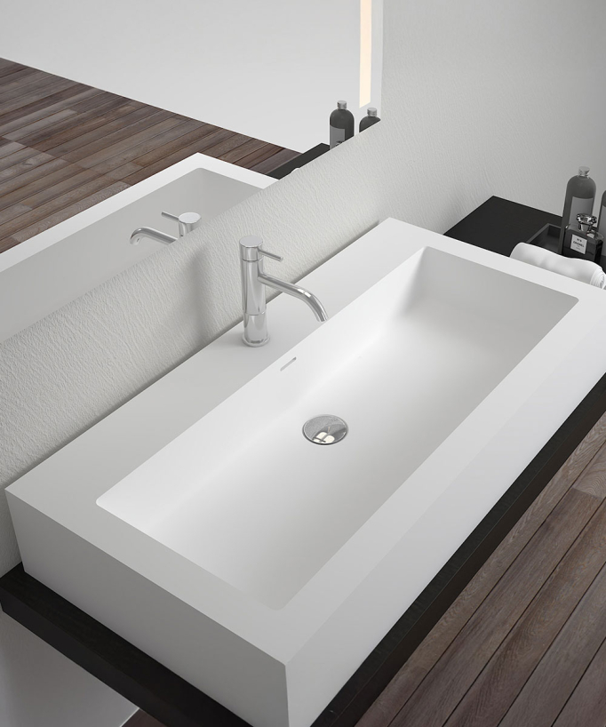 Lavabo rettangolare da appoggio in solid surface Bianco opaco - Likasi
