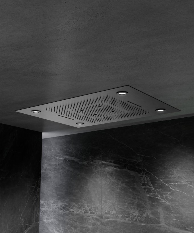 Composizione doccia termostatica con soffione LED e cromoterapia - 80x60 cm - Gun metal