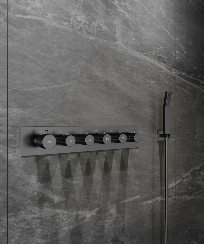 Composizione doccia termostatica con soffione LED e cromoterapia - 80x60 cm - Gun metal