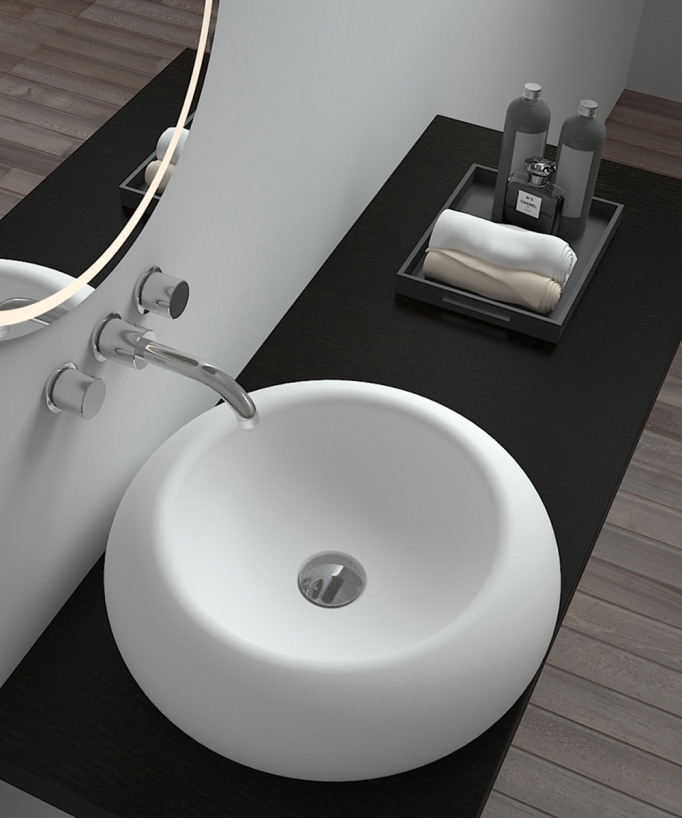 Lavabo rotondo da appoggio in solid surface Bianco opaco - Sibiti