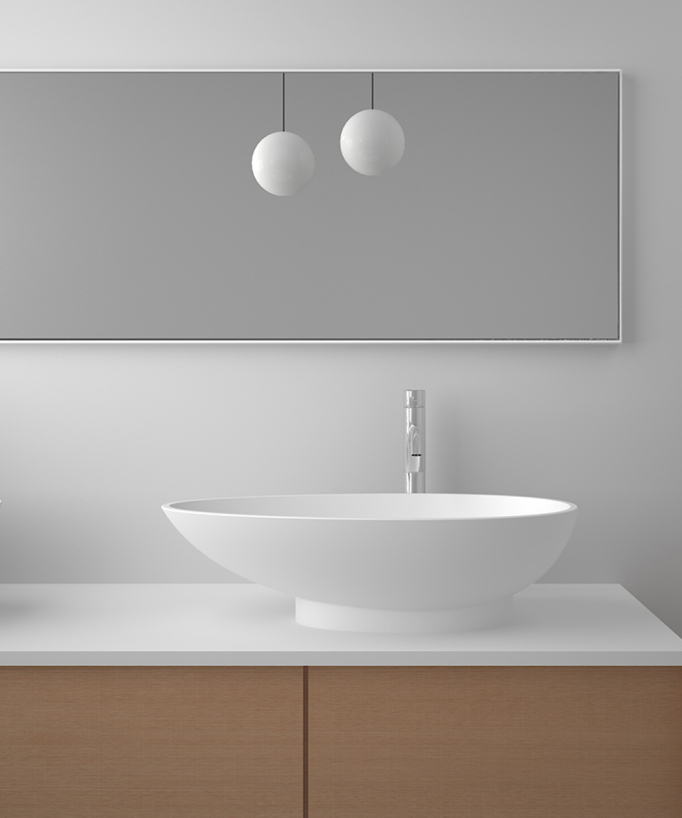 Lavabo ovale da appoggio in solid surface Bianco opaco - Kananga