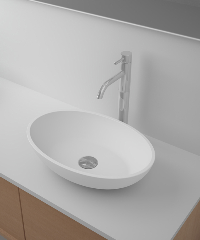 Lavabo ovale da appoggio in solid surface Bianco opaco - Tshikapa