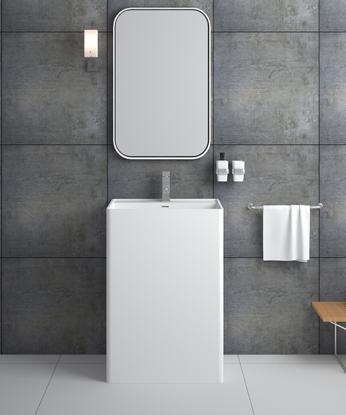 Lavabo totem rettangolare da appoggio in resina minerale Bianco opaco - Diosso - small