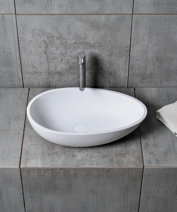 Lavabo ovale moderno in resina bianco lucido