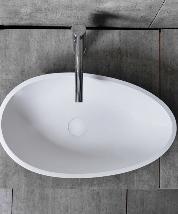 Lavabo ovale moderno in resina bianco lucido