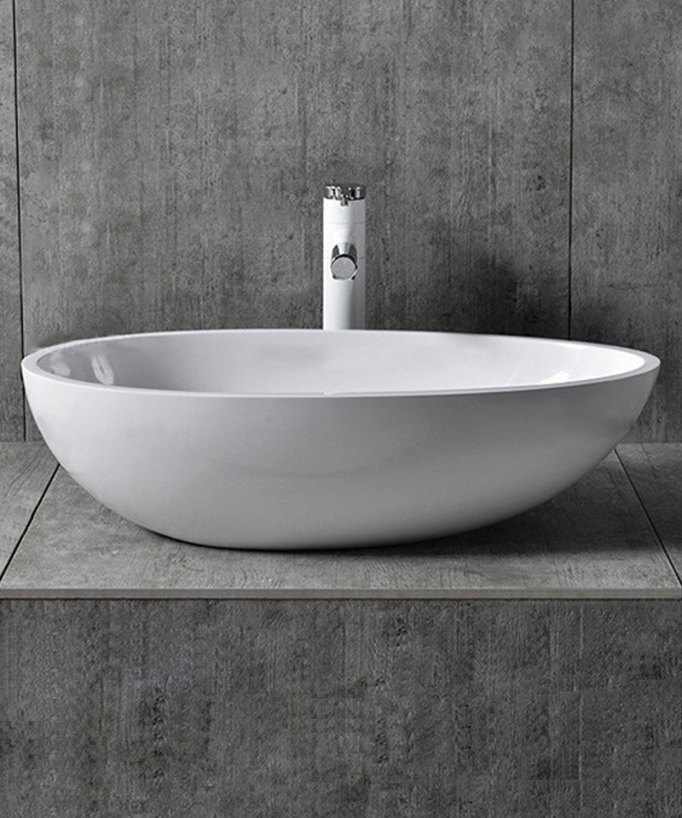 Lavabo ovale moderno in resina bianco lucido