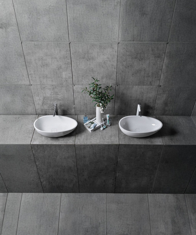Lavabo ovale moderno in resina bianco lucido
