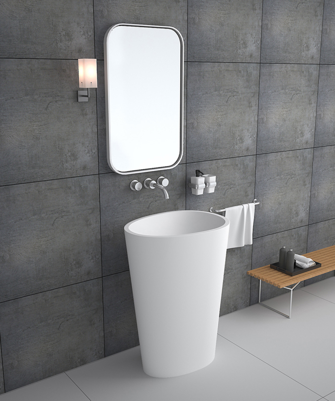 Lavabo totem ovale da appoggio in resina minerale Bianco opaco - Soukané