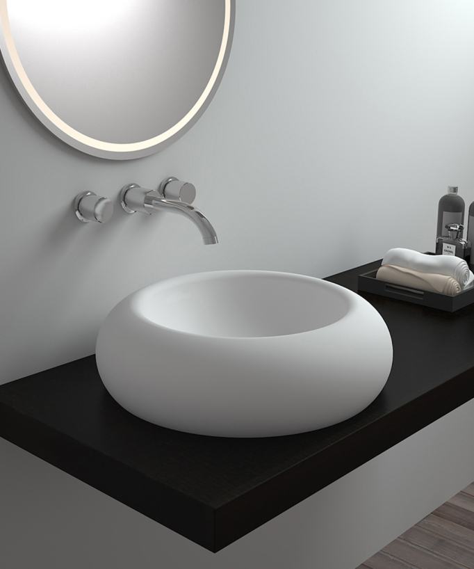 Lavabo rotondo da appoggio in solid surface Bianco opaco - Sibiti