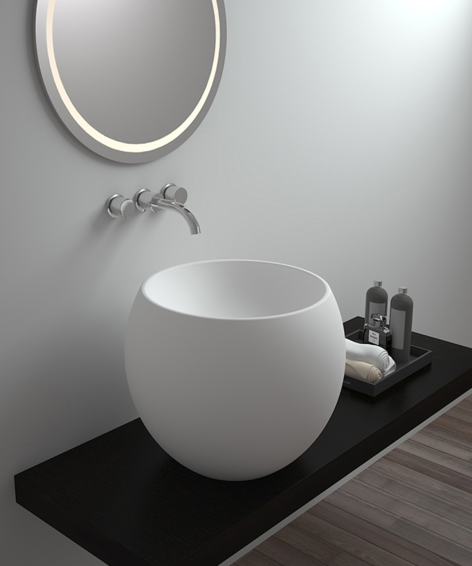 Lavabo rotondo da appoggio in solid surface Bianco opaco - Bukavu
