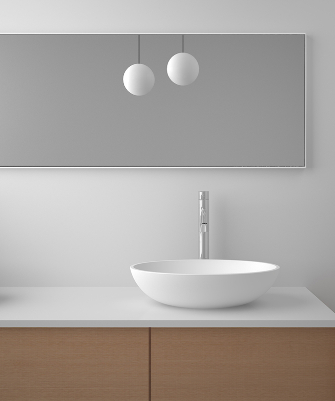 Lavabo ovale da appoggio in solid surface Bianco opaco - Tshikapa