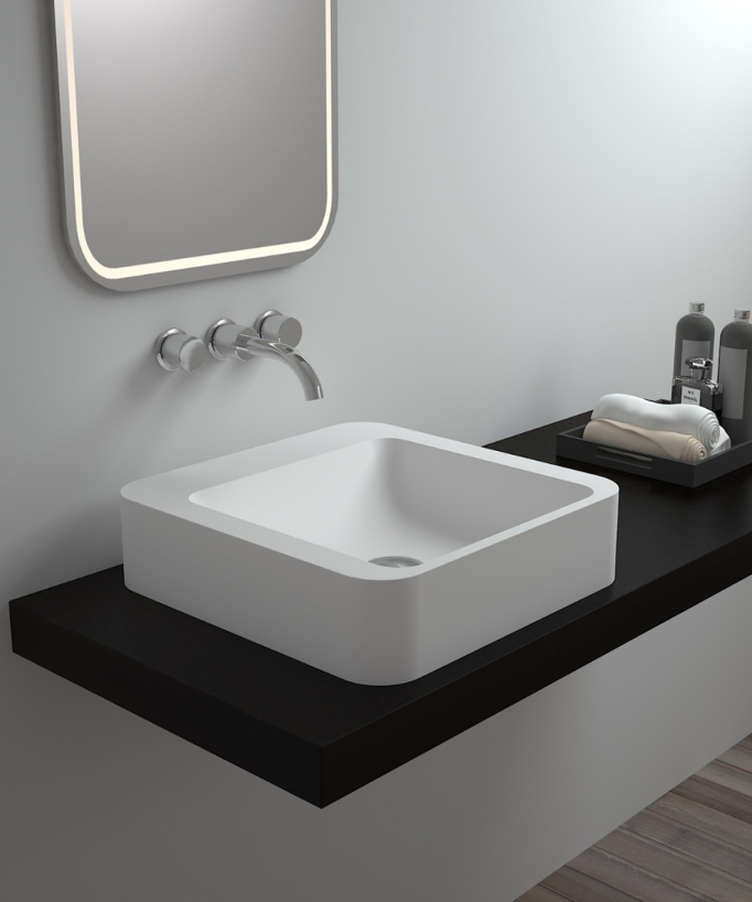 Lavabo quadrato da appoggio in solid surface Bianco opaco - Luna