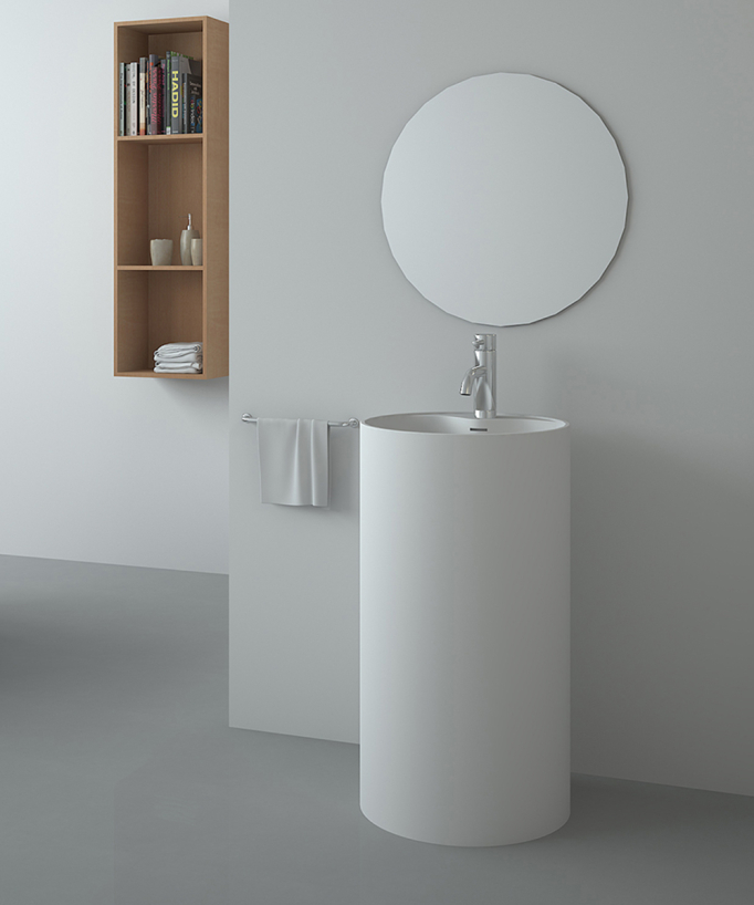Lavabo totem rotondo da appoggio in resina minerale Bianco opaco - Lusambo - small